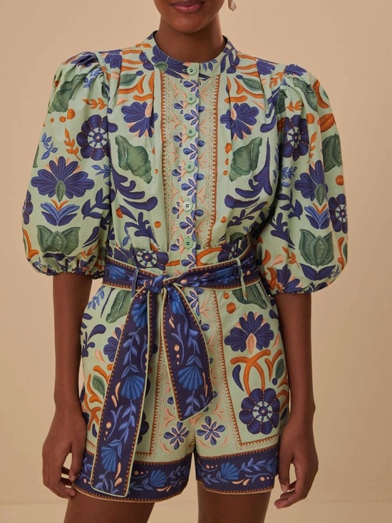 FARM Rio Dresses & Skirts - Farm Rio Floral Puff-Sleeve Button Romper